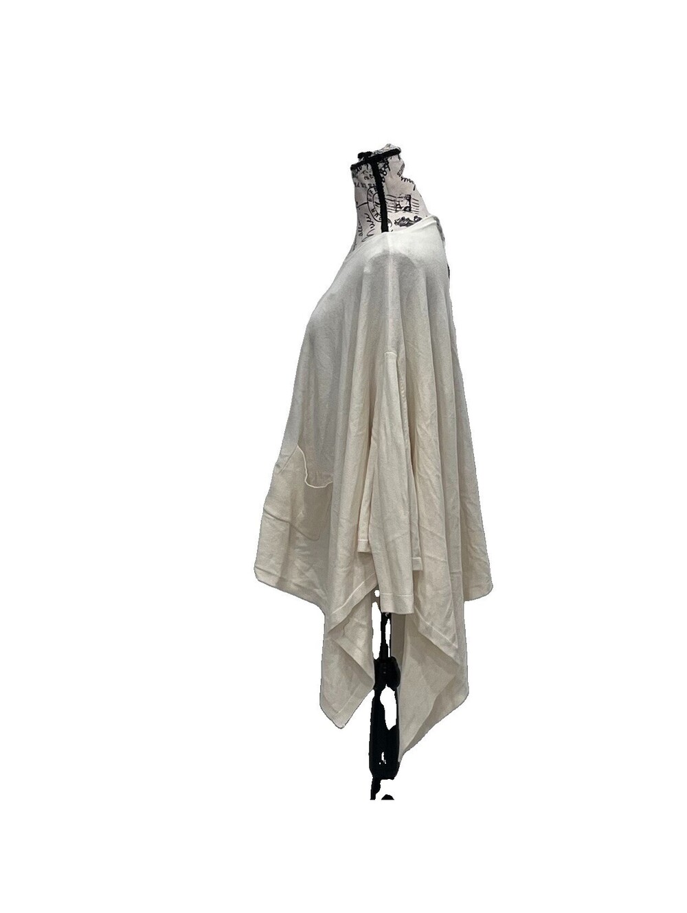 Fleur de Lis Ivory Sweater Poncho Blouse Women’s Medium Boho Lagenlook Beach - Picture 4 of 9